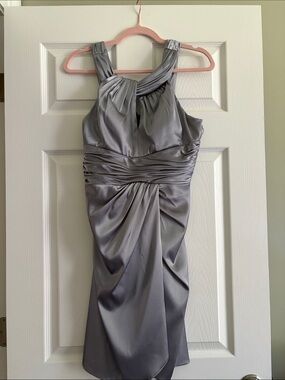 Adrianna Pappel Silver Satin Halter Dress 8P